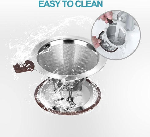 Pour Over Coffee Dripper, Professional Stainless Steel Drip Cone with Reusable Paperless Filter, 1-4 Cup, Cup Stand