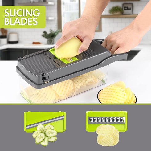 Ourokhome Vegetable Chopper, 12 in 1 Professional Mandoline Slicer for Kitchen, Multifunctional Food Chopper with 8
