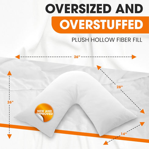 Cheer Collection Oversized V-Shaped Pillow for Side Sleepers, L-Shaped Pregnancy Pillow for Neck and Shoulder Support