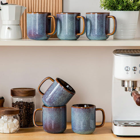 16 oz Set 6, vancasso Coffee Mugs of Large Ceramic Mug with Handle, Unique Glaze Coffee Cups for Latte, Cappuccino