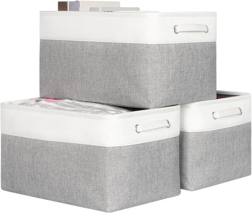 Kntiwiwo Large Fabric Foldable Storage Bin 17" x 11.8" x 9.8", Set of 3, Grey Storage Baskets with Handle
