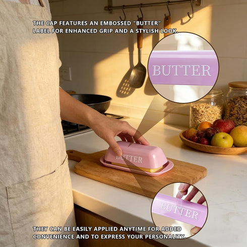 Lynnsen Countertop 1 BPA-Free Melamine Butter Dish with Lid & Stainless Steel Knife - Farmhouse Butter Keeper