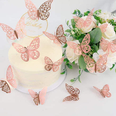 36 3 3 3D Pcs Butterfly Wall Decor, Styles Sizes Rose Gold Butterfly, Wedding & Birthday Party Decorations, Girls