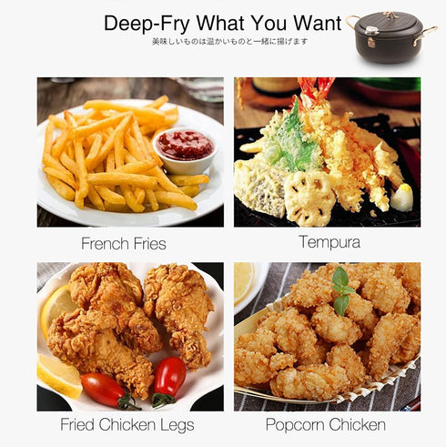 Japanese Tempura Deep Fryer Pot 2.3L with Fahrenheit Thermometer, Nonstick Coating, Easy Clean, Black