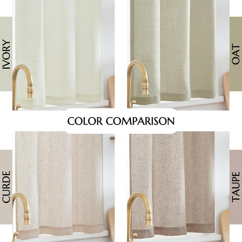 jinchan Beige Kitchen Curtains, Linen Tier Curtains 45 Inches, Farmhouse Cafe Light Filtering Flax Country Rustic 2