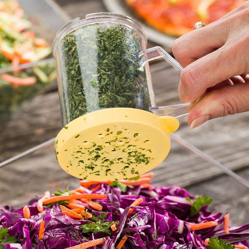Restaurantware RW Base 10 Ounce Clear Plastic Dredge Spice Shaker with Yellow Perforated Lid