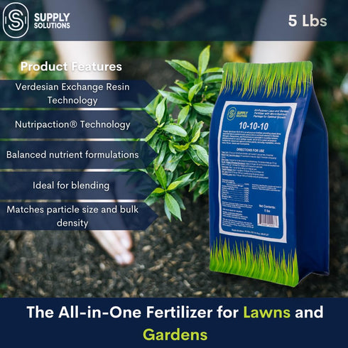 10-10-10 (5 Supply Solutions Complete Lawn & Garden Granular Fertilizer with Micronutrients Balanced NPK Plant Food
