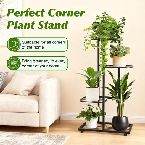 Phyluckny 4 Tier-5 Plant Stand Indoor Outdoor, Corner Metal Plant Stands, Heavy Duty Tall Planter Shelf for Multiple