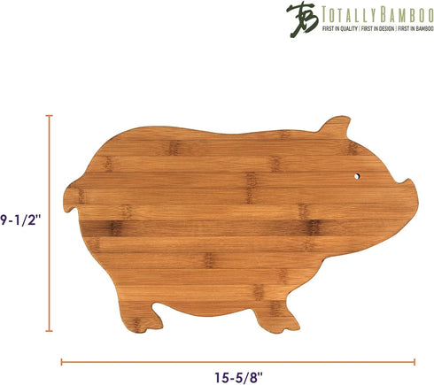 Totally Bamboo Pig Shaped Bamboo Wood Cutting Board and Charcuterie Board
