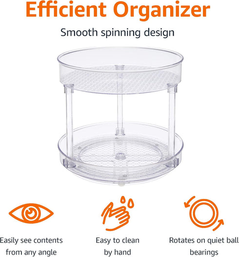 9" 2 Amazon Basics Lazy Susan Turntable Organizer for Spices and Condiments, Diameter, Tier, Clear