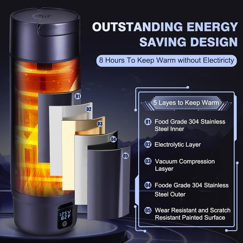 Heater,12V/24V 6 Dry,16oz Vacuum Insulated Car Electric Kettle,Miicasa Stainless Steel Tumbler Car Water Water Boiler