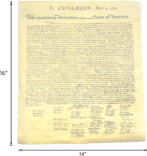 The Declaration of Independence Reprint, True to Original Size, 23 x 29, Printed on Antiqued Parchment