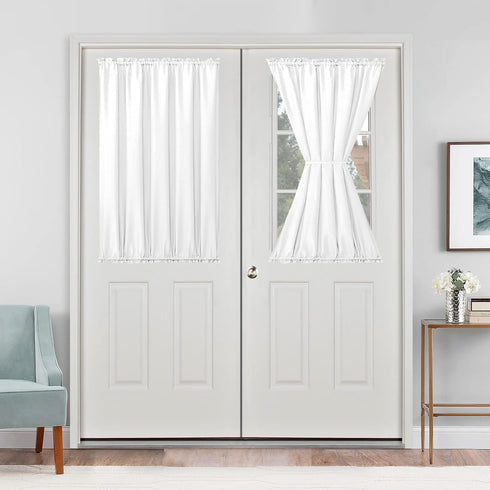 Hiasan French Door Curtains for Small Window, Rod Pocket Semi Sheer Privacy Curtains, 1 Panel White, 52 x 40 Inch