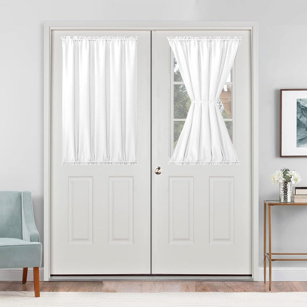 Hiasan French Door Curtains for Small Window, Rod Pocket Semi Sheer Privacy Curtains, 1 Panel White, 52 x 40 Inch