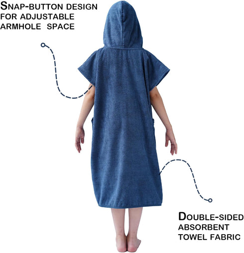 Swimming Hiturbo Kids Bath Towel Hoodie: Absorbent Quick Dry Zipper Surf Poncho - Changing Towels Outerwear (Navy Blue)
