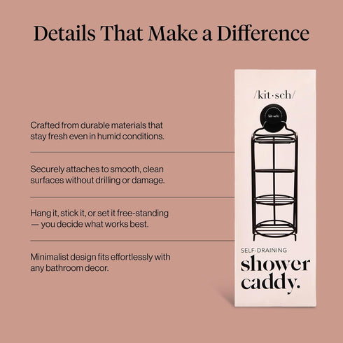 Kitsch Shower Caddy Hanging with Suction Cup Self-Draining Shampoo Bar Holder & Shower Shelves for Conditioner Bars