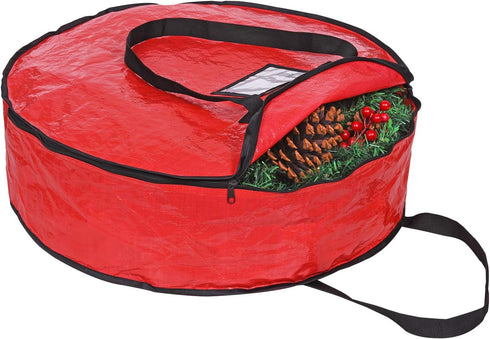 ProPik Christmas Wreath Storage Bag 24" - Heavy Duty Container with Tear Resistant Material, 24” X 8” (Red)