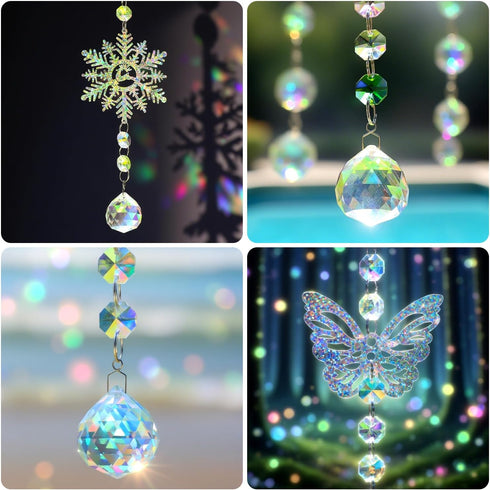 340 (340Pcs VICTLOV Crystal Suncatcher Making Kit, Pieces with Beads, Snowflakes, Butterflies, Glass Balls for Garden