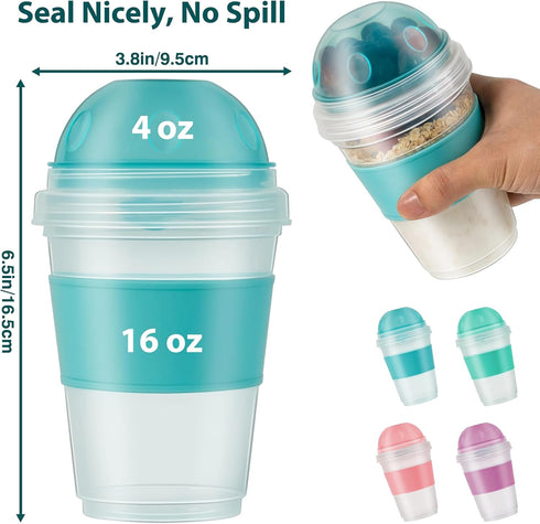 2 Pack 20 oz Freshmage Yogurt Parfait Cups with Lids, Reusable Overnight Oats Containers with Lids, Topping Compartment