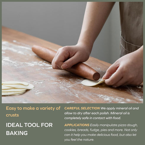 Muso Wood Sapele Wooden French Rolling Pin, Tapered Roller for Baking, Fondant, Pie Crust, Cookie, Pastry (French
