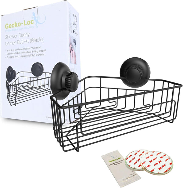 Gecko-Loc Corner Bathroom Shower Caddy shelf organizer suction cup wall storage basket