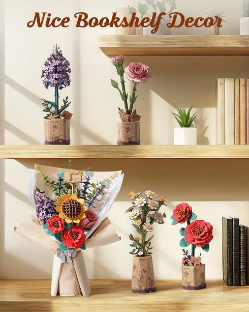 Set 3D Women/Mom-TW01H Rowood Wooden Flower Bouquet Building Craft Kit Puzzles for Adults,Artificial Flower Botanical