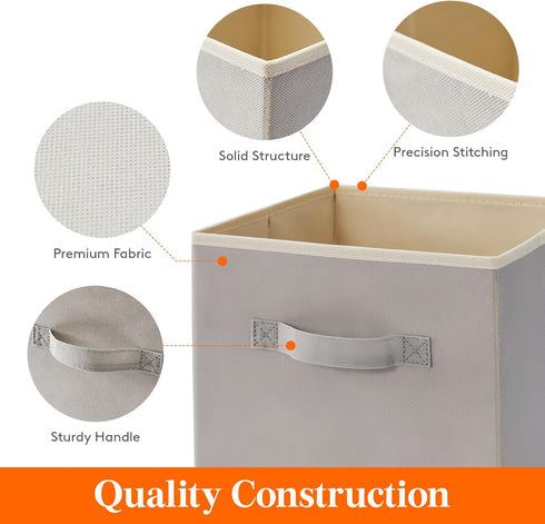 Lifewit 12 Packs Storage Cubes, 11 Inch Foldable Decorative Fabric Bins for Organizing Home with Handles, Light Gray