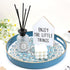 13 Round Cyan Decorative Tray for Coffee Table, Ottoman, Plastic Serving Platter Tray with Handles for Entertaining