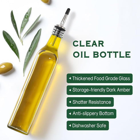 AOZITA 17oz 500ml Clear Glass Olive Oil Dispenser Bottle - Oil & Vinegar Cruet with Pourers and Funnel - Olive Oil