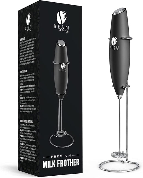 Bean Envy Handheld Milk Frother for Coffee - Mini Drink Mixer Whisk & Coffee Foamer Wand