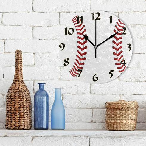 Cute Arabic Numeral Design Baseball Silent Non-Ticking Round Wall Clock, Vintage Design 9.45 Inch