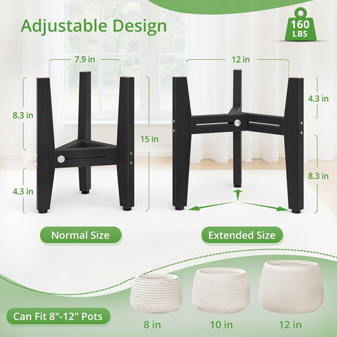 8-12 Inch LUE BONA HDPS Plant Stand Indoor Outdoor, Adjustable Mid Century Modern Stand for Plants Pots, Black