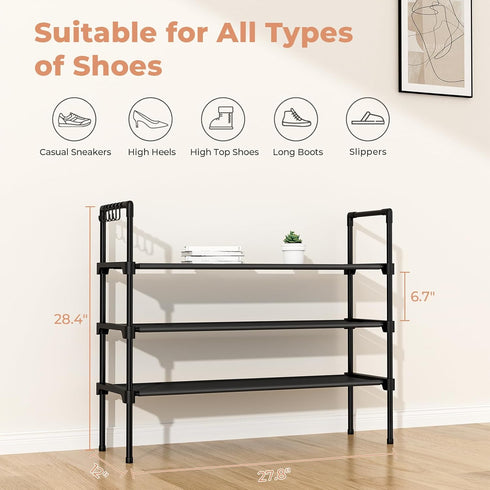 3 Closet, 5 LANTEFUL Tier Shoe Rack for Shoe Organizer with Hooks, Long Shoe Shelf Storage for Sneaker and Boot