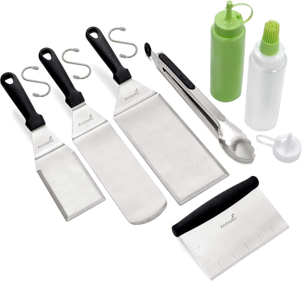 Metal Spatula and Scraper Set - Griddle Accessories Kit for BBQ Grill, Flat Top, Cast Iron