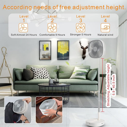 Magesh 7200Mah 4 Portable Pedestal Fan - Foldaway Standing Fan Foldable Desk Fan, Use Rechargeable Battery, Remote