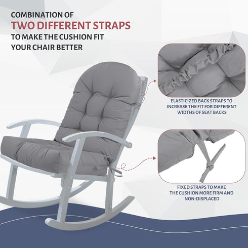 44x19x4in Adirondack Chair Cushion,Outdoor Waterproof Rocking Chair Cushion Gray Non-Slip High Back Patio Chair