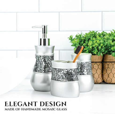 Crackled Glass Silver Hand Soap Dispenser - Decorative Countertop Lotion Dispenser for Bathroom