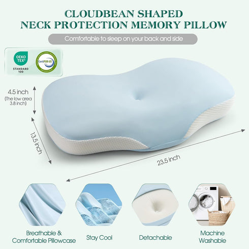 Cervical Pillow for Neck and Shoulder Support, Ergonomic Memory Foam Contour Pillows with Adjustable Dual Heights