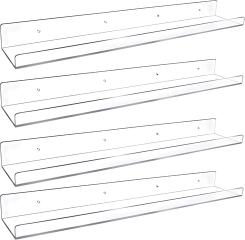 Febwind 4 Pack 24-Inch Long Clear Acrylic Floating Shelves U Shape Wall Shelf