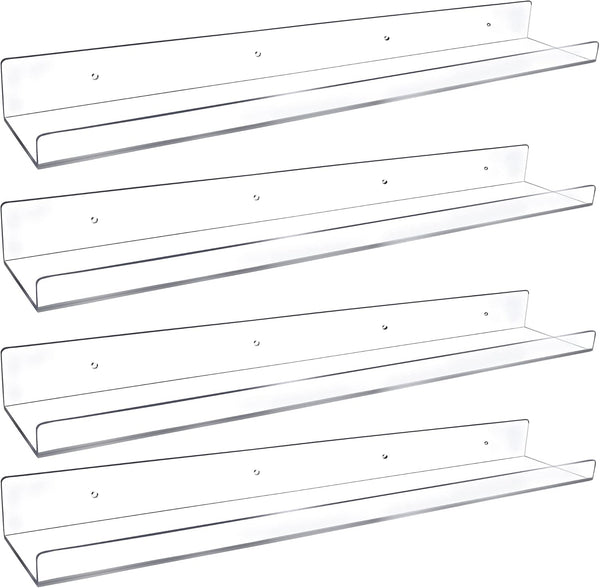 Febwind 4 Pack 24-Inch Long Clear Acrylic Floating Shelves U Shape Wall Shelf