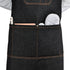 Professional Black Denim Apron with Pockets, Cooking Chef Kitchen Grill BBQ Hairstylist Apron with Leather Straps