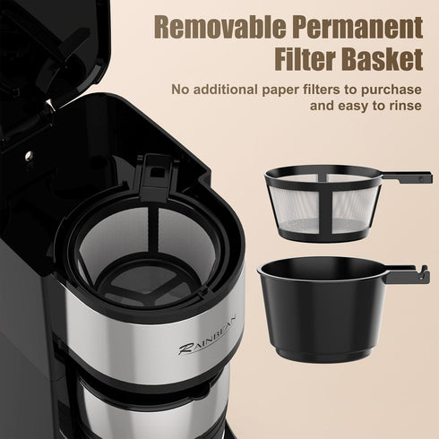 14 Oz 700W RAINBEAN Single Serve Coffee Maker, Programable Single-Serve Brewers, Timer Auto Start/Off, Single Cup