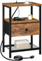 LOAKEKEL Night Stand with Charging Station, Small Bedside Table with Fabric Drawer,