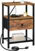 LOAKEKEL Night Stand with Charging Station, Small Bedside Table with Fabric Drawer,