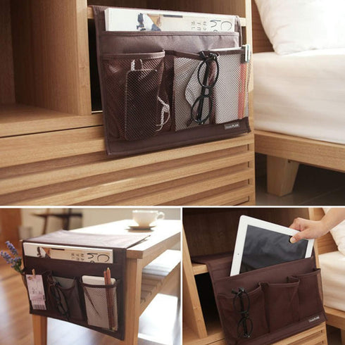 Bedside Storage Organizer Caddy, Table Cabinet for TV Remote Control, Phones, Magazines, Tablets, Accessories (Red)