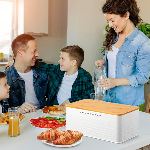 Countertop, 13 7 5.3 inch Phyllia Bread Box, Metal Bread Storage Container with Bamboo Lid Usable as Cutting Board