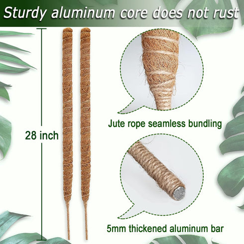 Soupiar 2-Pack 28" (13.2ft Bendable Moss Pole for Monstera, Rust-Free Aluminum Core Plant Support Stakes, Sturdy Stakes