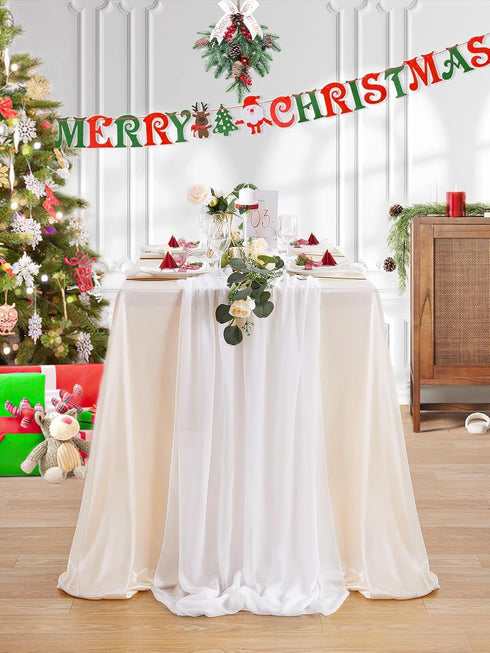 10Ft 1 Piece White Chiffon Table Runner - 27x120 Inches Sheer Chiffon Fabric for Bridal Party Decorations