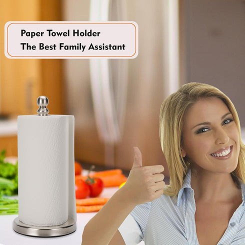 Sturdy Paper Towel Holder Stand, Brushed Nickel Countertop Roll Holder for Kitchen, Durable and Stylish