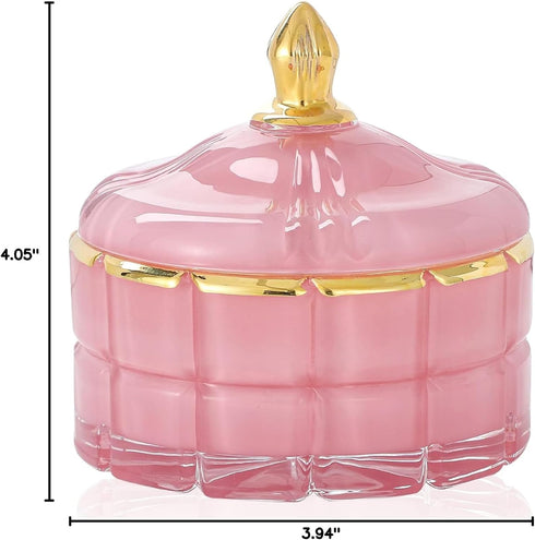 7 oz Pink Glass Jewelry Jar Cube - Facets Candy Storage Sugar Bowl with Lid for Kitchen Bath Gift Organizer